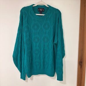 Lake Harmony Knit Sweater Womens XL Teal Textured Cotton Made in USA Grandpacore